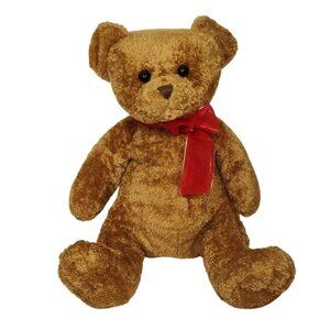 PBC International Brown Sitting Teddy Bear With Red Bow Ages 3 and up 17 inch
